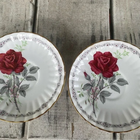 Vintage Royal Stafford Set Of 2 Roses to Remember Bone China Tea Saucers England - Picture 3 of 15